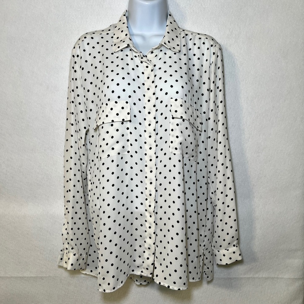 Zara Basic Black/White Polka Dot Parisian‎ Chic Retro Revival Botton Up Large